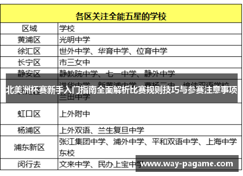 北美洲杯赛新手入门指南全面解析比赛规则技巧与参赛注意事项